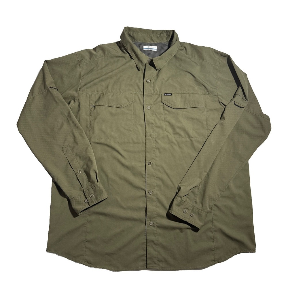 Columbia Men's Long Sleeve Fishing Shirt Olive Green Button Up Outdoor Hiking XL